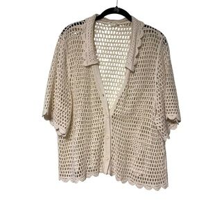 Crochet cream Short Sleeve Top Size XL 100%Cotton Cottagecore Feminine Bohemian